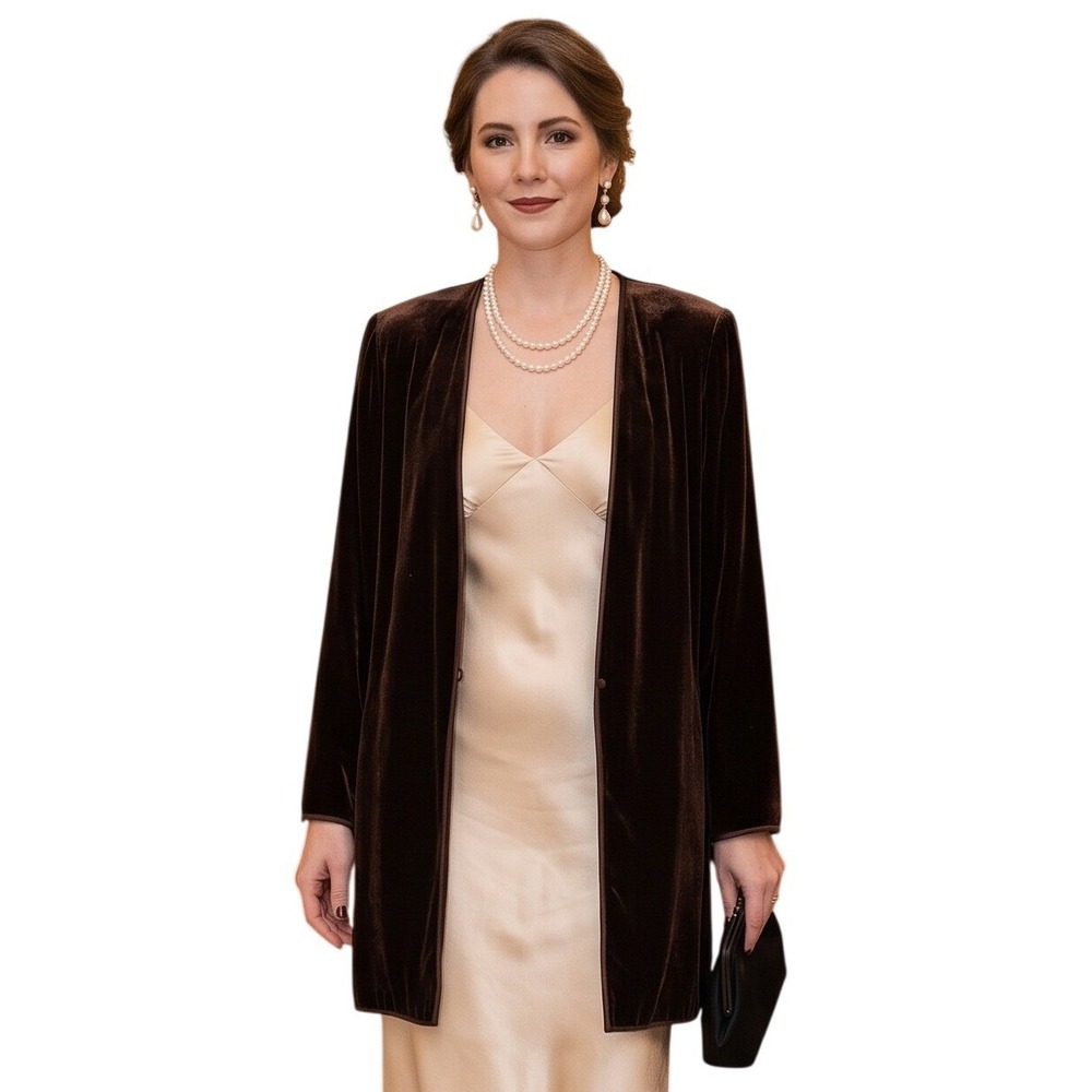 Pamela Dennis BERGDORF GOODMAN Brown Silk Velvet Opera Duster Cardigan $2600